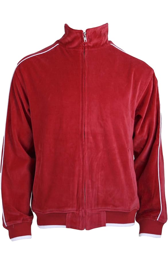 Sweatsedo Mens Red Velour Track Jacket with White Piping (XXLarge