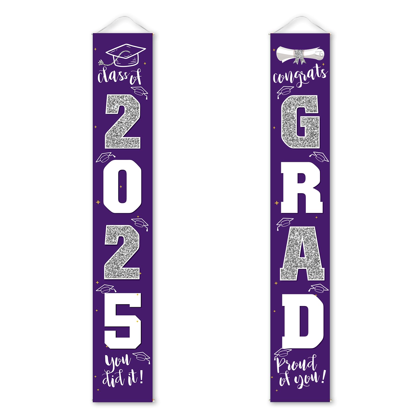 Photo 1 of Graduation Decorations 2025 Banner Porch Sign Purple Silver for Class of 2025 Graduates Party Supplies