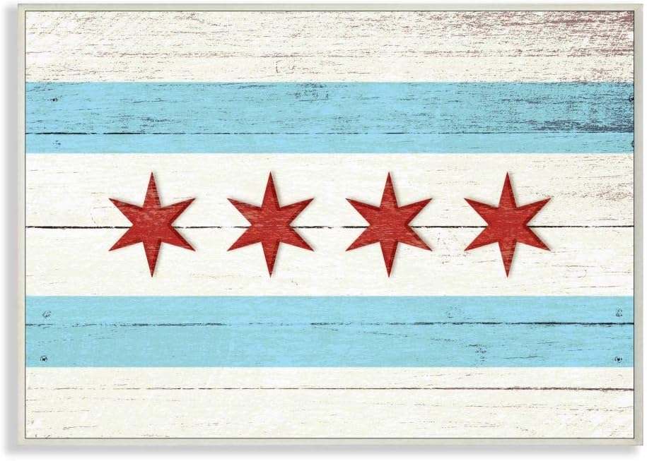 Paintings - Stupell Industries Chicago Flag Distressed Wood Look Wall Plaque, 10 x 15, Design by Artist Daphne Polselli