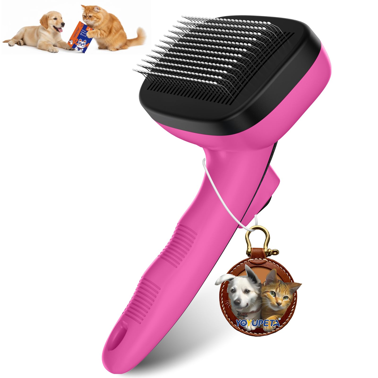 YOYUPETA Dog Self Cleaning Slicker Brush for Shedding, Ideal for Short Long Haired Dogs, Including Cat. Removes Loose Fur, Undercoat, Mats, Tangled Hair. Suit for Small Medium Large Animal, Pink