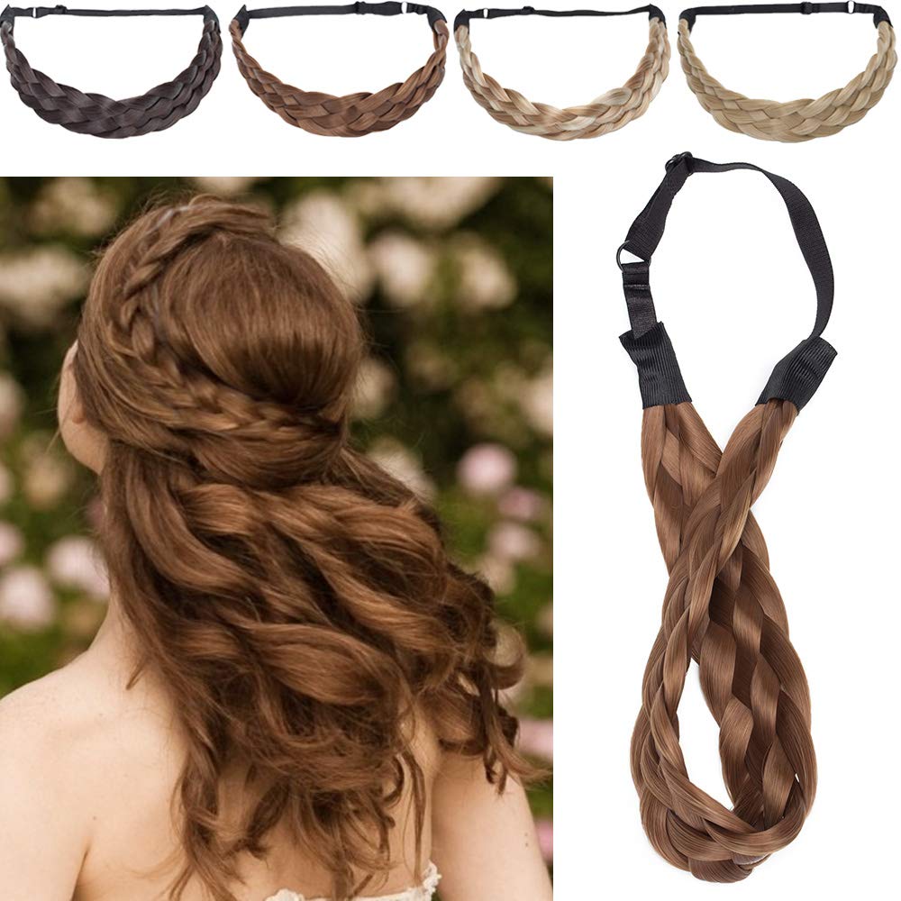 Silk-co Plaited Head Band in Light brown Hairpiece Braided Weave Hair Accessories Bohemian Plait Elastic Headband Twist Front — image 1