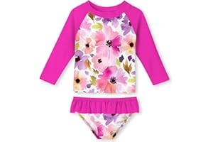 Funnycokid Girls Rash Guard Swimsuit Set Long Sleeve Bathing Suit Two Piece 2-10 Years