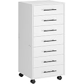 HOOBRO 7-Drawer File Cabinet, Wooden Office Cabinet with Drawers, Mobile Storage Filing Drawer for Home Office, Study, Easy Assembly, White WT07WJ01