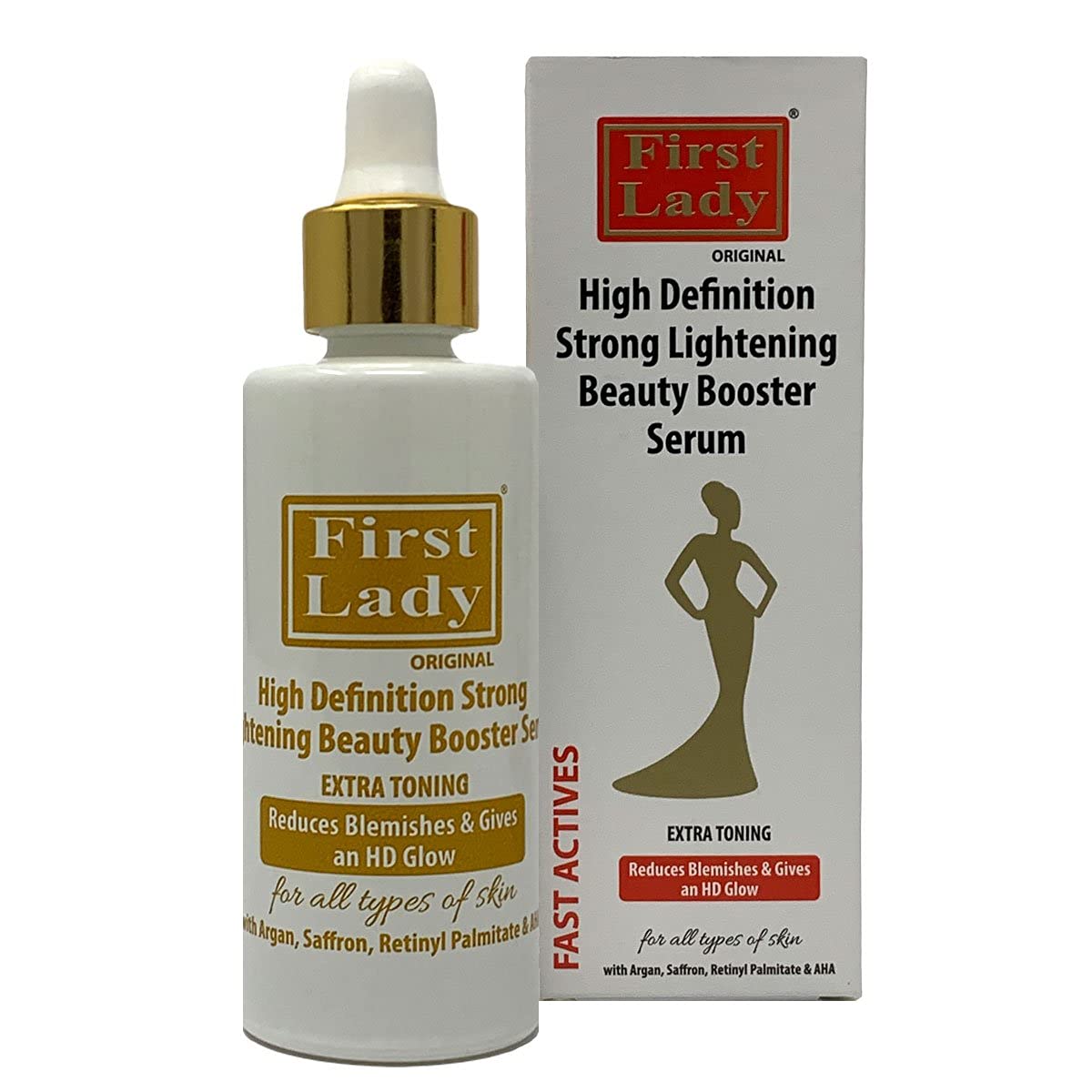 First Lady High Definition Brightening Booster Serum – Retinol & AHA Face Serum for Dark Spots, Blemishes & Uneven Skin Tone – Argan & Saffron Glow Serum 60ml