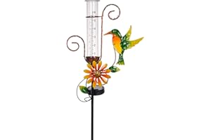 Stargarden Hummingbird Rain Gauge Outdoor,Metal Solar Rain Gauge Decorative Waterproof for Yard Garden Patio Lawn