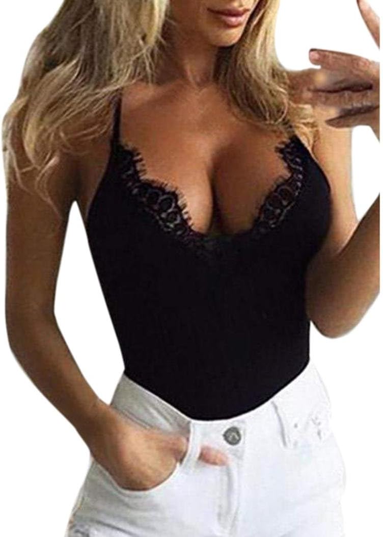 TLoowy™ Women Accessories Women Vest Tops, Tloowy Sexy V-Neck Low Cut Tank Top Lace Stitching Summer Sleeveless Shirts Blouse