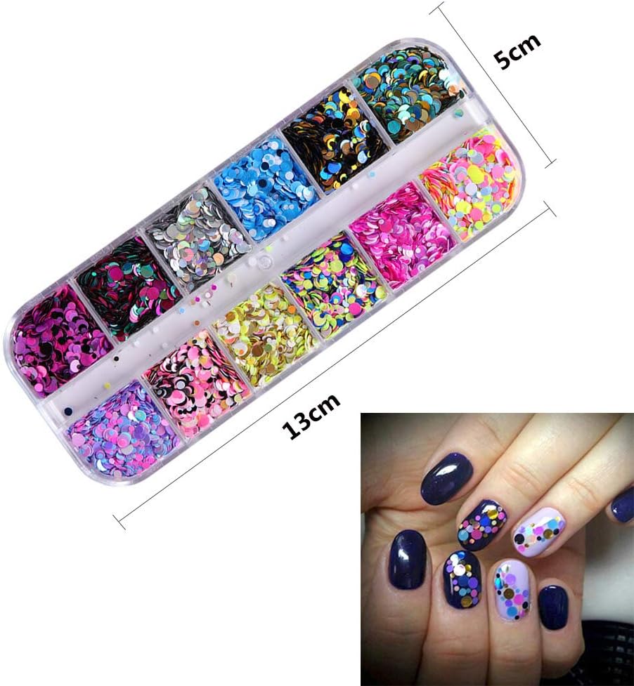 36 Color Nail Sequins, Kalolary Nail Art Flake Nail Glitter Paillette Mixed Round Thin Shining, 3D Nail Art Stickers Manicure Make Up DIY Decals Decoration: Arts, Crafts & Sewing