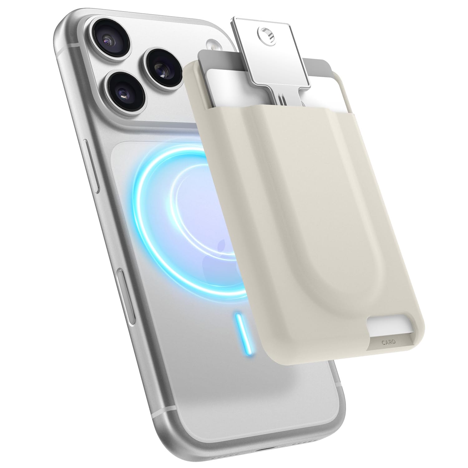 elago Key Magnetic Wallet Card Holder 2-Cards Compatible with MagSafe Compatible with iPhone 17/16/15/14/13/12 Series - Key Holder, Secure Phone Wallet, Long Last Silicone, Scratch Protection (Stone)