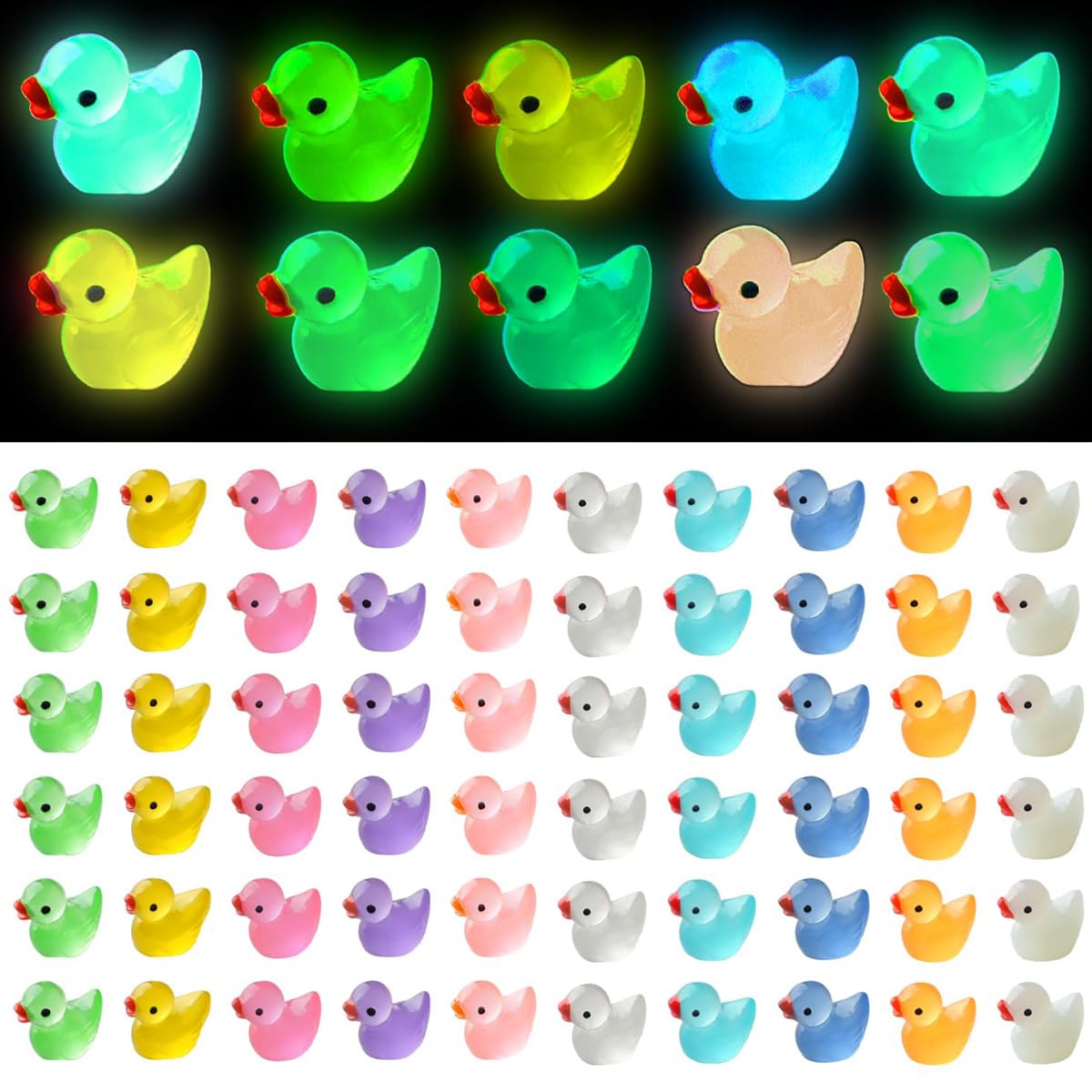 Dream Aurora 60 Pack Mini Ducks,Tiny Little Ducks Figures,Mini Resin Ducks Luminous Small Ducks Miniature Ducks for Fairy Garden Aquarium Landscape Dollhouse Ornament Diy Craft