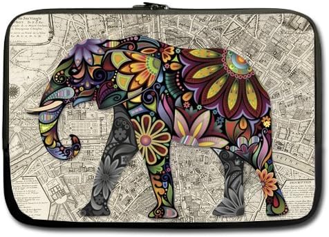 Tribal Floral Pattern Elephant And France Paris Map 13" Inch Laptop Sleeve Custom Durable Case Carrying Bag for Apple Macbook pro, Air, Dell Inspiron, Vostro, Samsung, ASUS UL30, Toshiba Notebook Laptop Sleeve Fits All 13 inch Notebook Laptop(One Side)