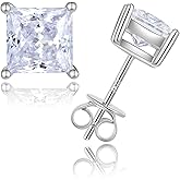 925 Sterling Silver Moissanite Stud Earrings for Men,Princess Cut 1-2CT Stud Earrings for Women Hypoallergenic Perfect Jewelry Gifts