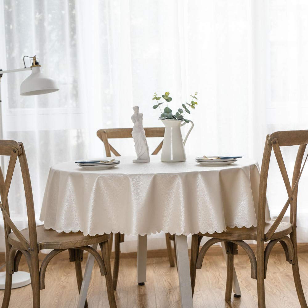 Boanmy Round Tablecloth PVC Waterproof Antifouling Cover Outdoor Dining Table Cloth Creamy-White-160cm
