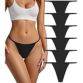 PNQUNZ Cotton Thongs for Women G-String Breathable Underwear Low Rise T-back Panties Comfortable Stretch 6 Pack
