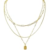 Mikovivi 3pcs Stack Gold Necklaces for Women, Copper Stackable Pendant Necklace Chain Set Trendy Gold Jewelry Set for Women