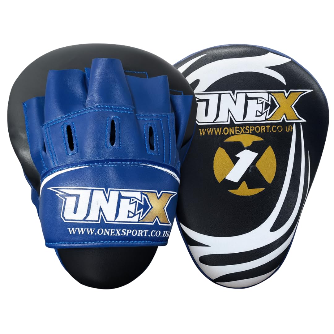 Onex Boxing Focus Pads Punching Mitts Punch Curved Pads Strike MMA Kickboxing equipments Hook & Jab Karate Muay Thai Taekwondo Training Punch Gloves Pad (Blue/Black)