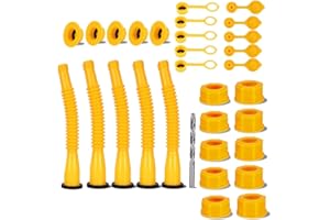 Gas Can Spout Replacement,(5 Kit-Yellow) with 10 Screw Collar Cap(5 Coarse Thread &5 Fine Thread-Fits Most of The Cans) with 