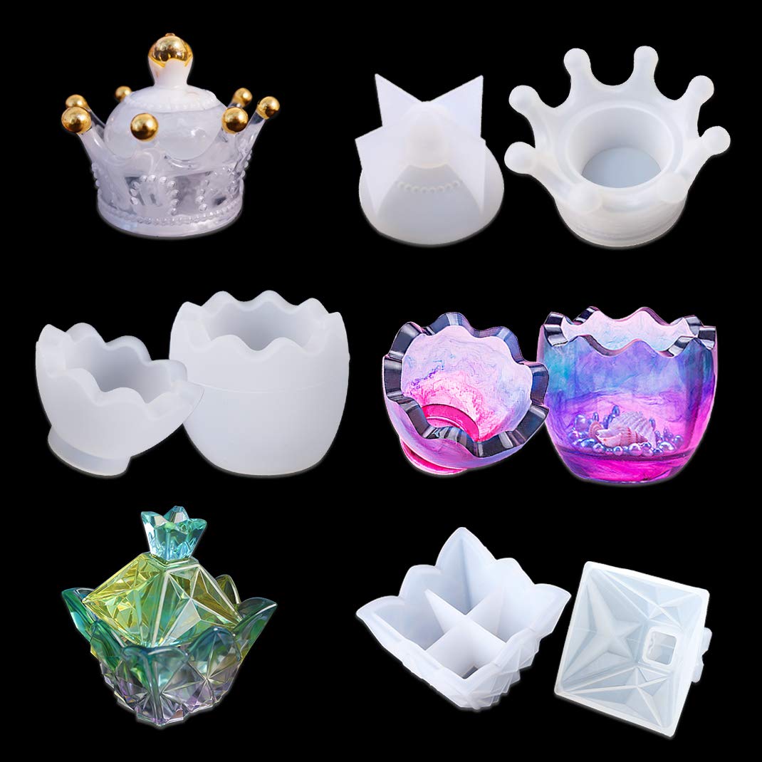 iSuperb 3 Pcs Jewelry Box Resin Moulds Crown Egg Pyramid Shaped Creative Storage Box Silicone Moulds Epoxy Resin Casting Moulds for DIY Jewelry Box Craft (3 Molds)