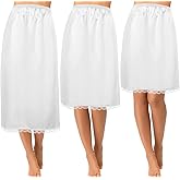 Mepase 3 Pieces Women's Satin Half Slip for Under Dresses 3 Kinds of Length 19, 27, 35 Inch Slip Dress with Lace