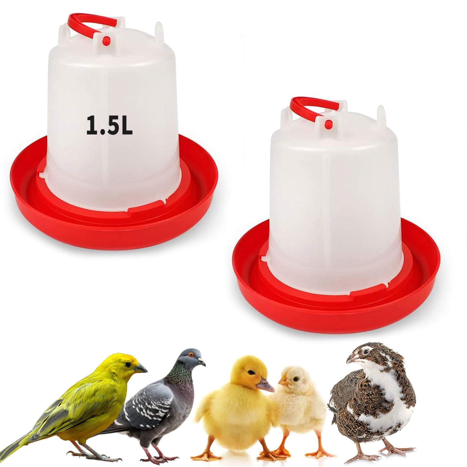 Photo 1 of 2 Pack 1.5L Chick Waterer with Handle – Poultry Drinker Set for Chicks, Ducks, Turkeys, and Small Farm Birds | Plastic Water Dispenser for Coop