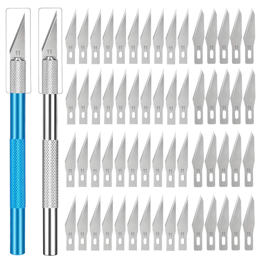 62PCS Precision Craft Knife Set Hobby Knife Set 2 Hobby Knife Handles and 60 Carving Craft Knife Blades with Storage Case, for Art, Cutting, Scrapbook