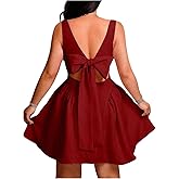Floerns Women's Plus Size Bow Tie Backless Mini Dress Square Neck Night Out Dresses