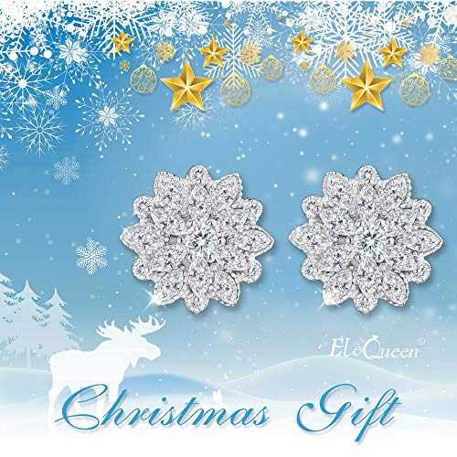 EleQueen 925 Sterling Silver Full Cubic Zirconia Bridal Flower Stud Earrings 15mm Clear.