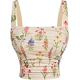 Floerns Women's Summer Sleeveless Tank Top Ruched Square Neck Going Out Tank Tops
