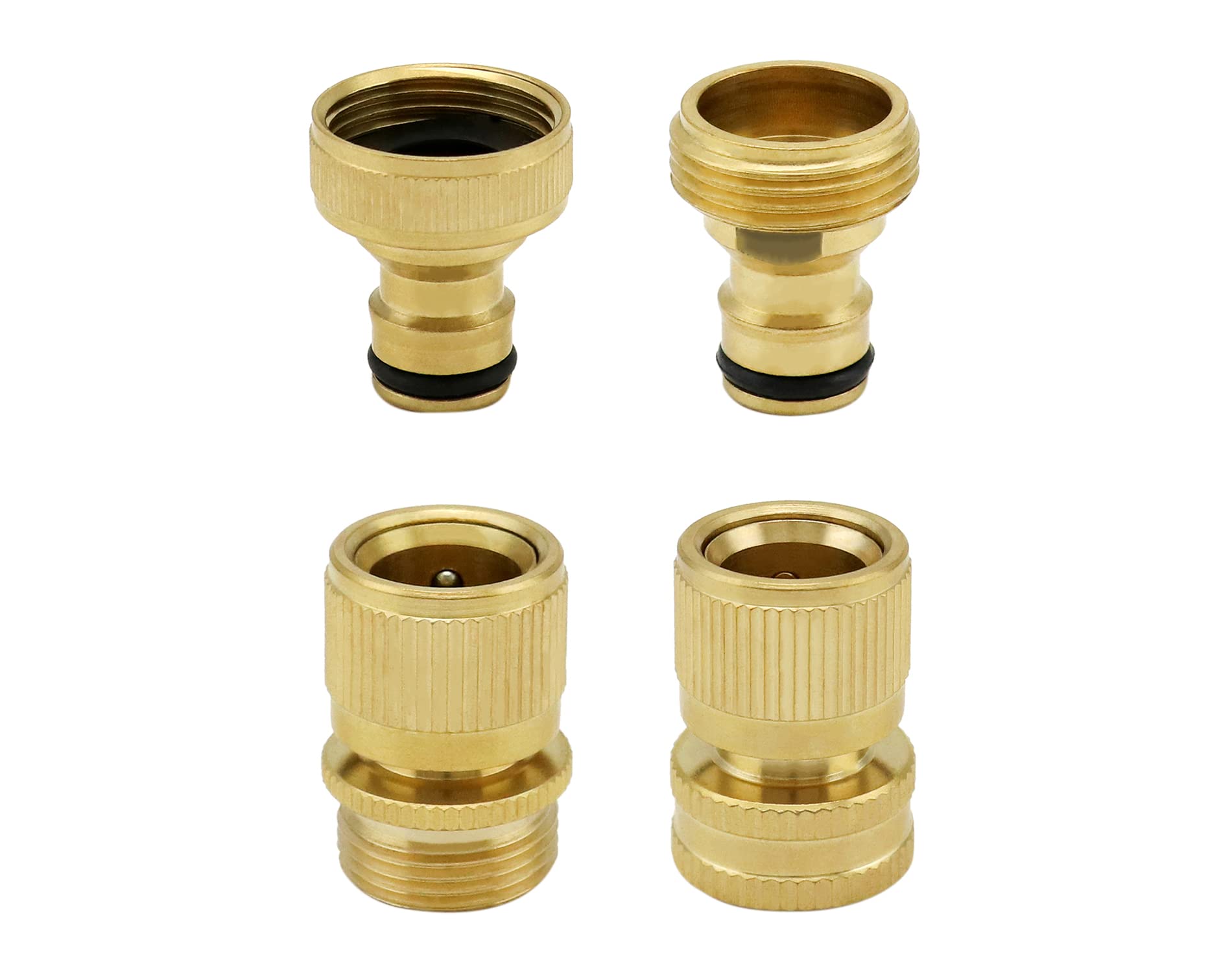 QWORK® Garden Hose Quick Connect Set, 3/4 inch Solid Brass Hose Fittings Male and Female Adaptors for Car Wash Guns Garden Irrigation Systems (2 Pairs)