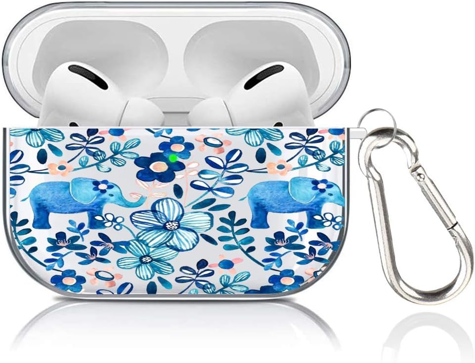 Meidao AirPods Case Cover,Cute Elephant Hard PC Clear Apple Airpod Pro Protective Cover Skin for Girls Women Men Shockproof Case Accessories with Keychain Charging Case 2019 LED Visible-Elephant