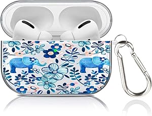 Meidao AirPods Case Cover,Cute Elephant Hard PC Clear Apple Airpod Pro Protective Cover Skin for Girls Women Men Shockproof Case Accessories with Keychain Charging Case 2019 LED Visible-Elephant