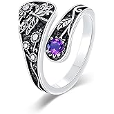 DOTOUJOUR Genuine Amethyst Spoon Ring for Women 925 Sterling Silver Butterfly/Bee/Dragonfly/Eagle/Bird Spoon Rings Real Amethyst Jewelry for Her Wife