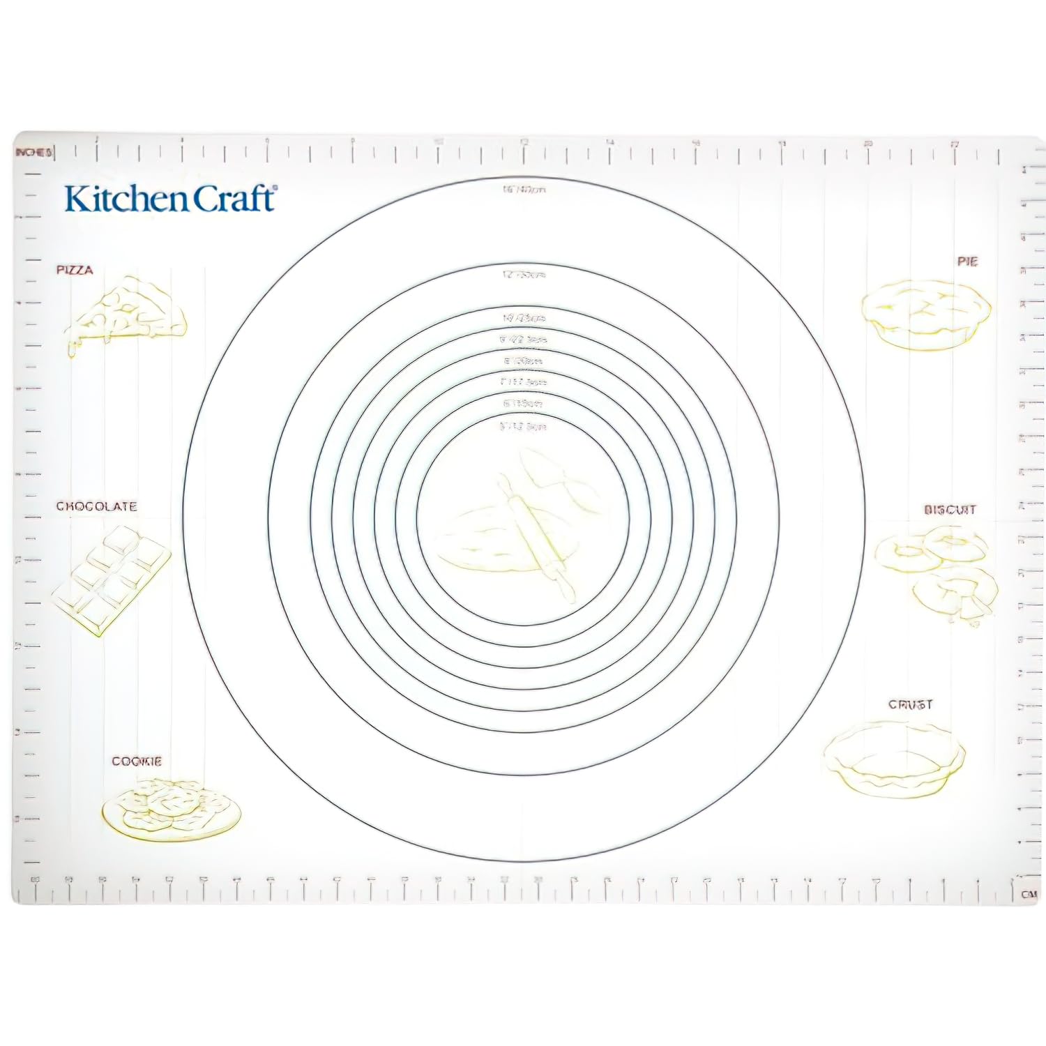 KitchenCraft Plastic Non-Stick Pastry Mat with Measurements, 61 x 45 cm (24" x 17"), White