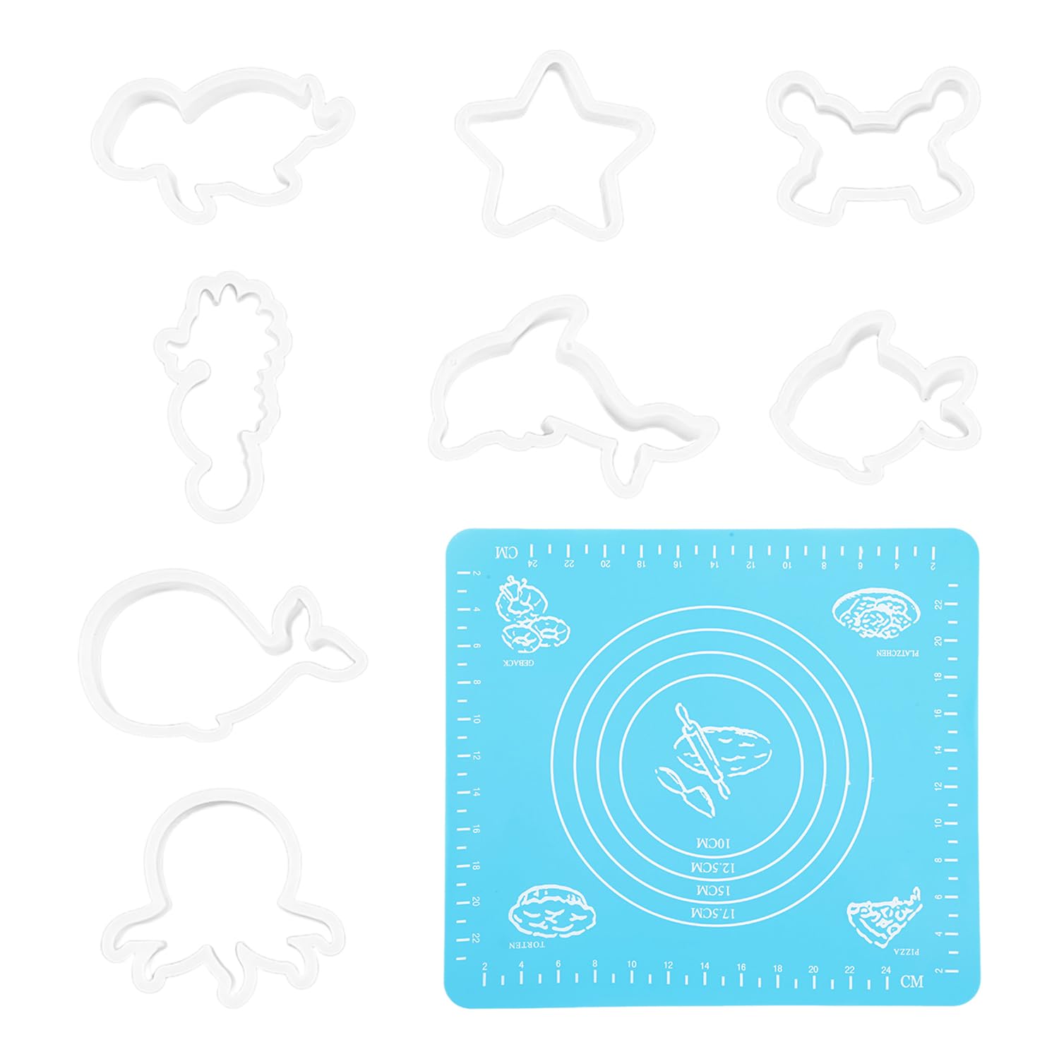 8 Piece Marine Series Cookie Cutter Set, 1 Piece Dough Mat, Plastic Cookie Cutters, Animal Cookie Cutters, Cookie Cutters, Cookie Decorations