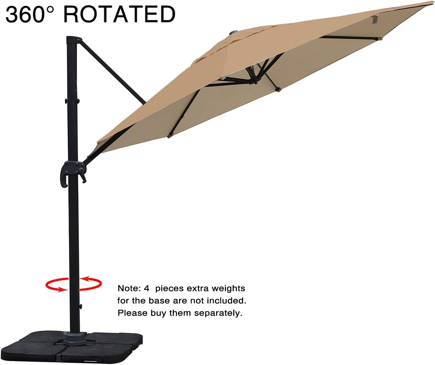 Mefo garden 11 Ft Offset Cantilever Umbrella, 360° Rotated Outdoor Patio Umbrella for Garden, Backyard with Cross Base, Round Canopy, Tan