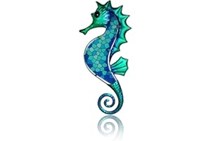 LIFFY Metal Seahorse Wall Art Mosaic Glass Ocean Wall Decor Coastal Sculpture Hanging Decoration for Home Garden Fence Pool Beach Bathroom