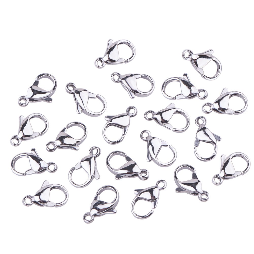 PH PandaHall 100pcs Lobster Claw Clasps, 304 Stainless Steel Necklace Clasp Jewellery Connectors Links Lanyard Clips for Keychain Pendants Bracelets Jewellery Making, 12x7mm