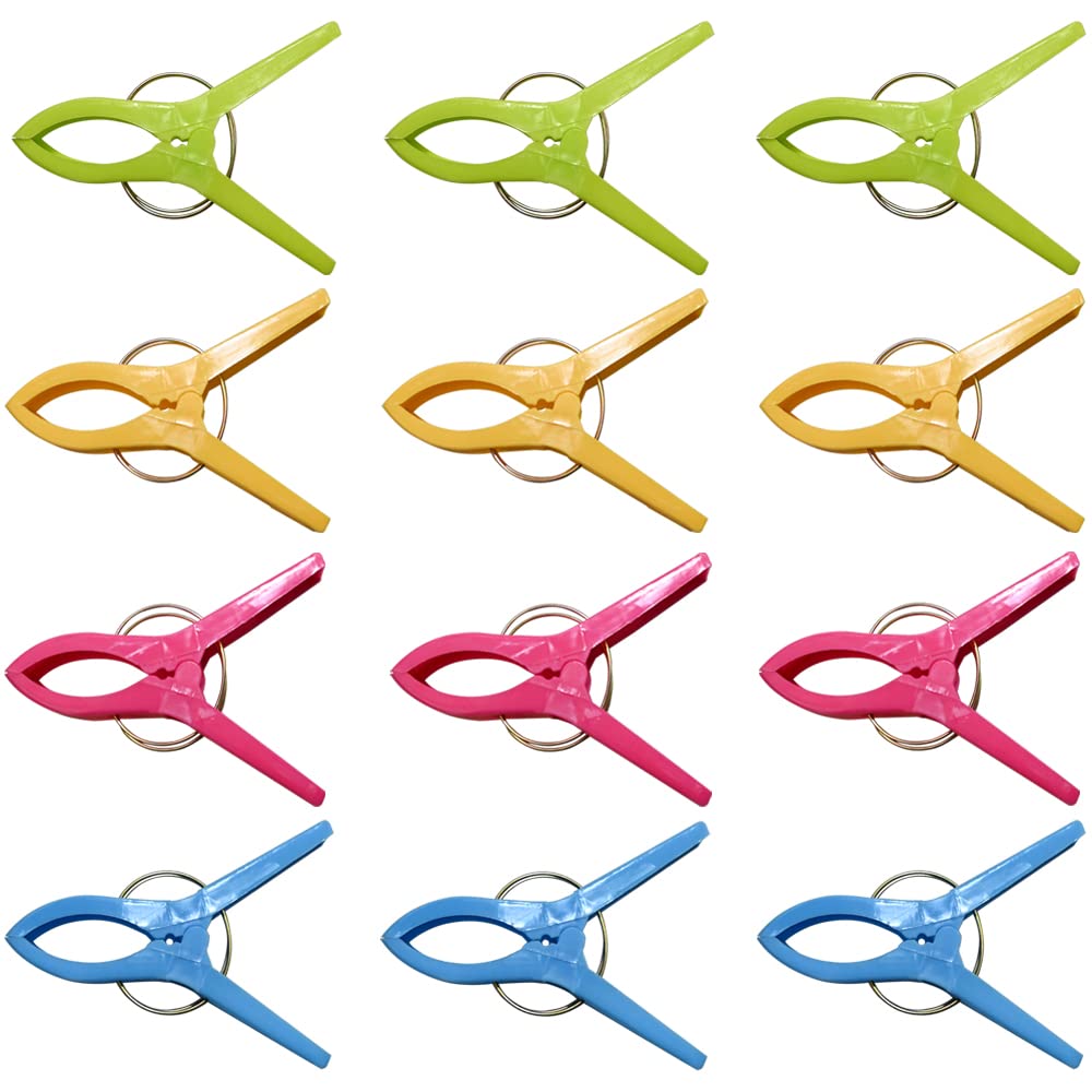 Ram® 12 x Beach Towel Clips Large Jumbo Clothes Pegs Plastic Clips For Sunbeds, Sun Loungers Pool Chairs And Laundry Clothes