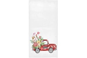 Pfrewn Rose Flowers Heart Truck Hand Towels 16x30 in Spring Love Travel Bathroom Towel Ultra Soft Highly Absorbent Small Bath Towel Kitchen Dish Guest Towel Decorations for Hand Face Gym Spa Bathroom