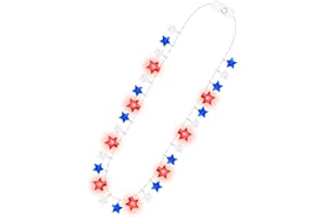 EOBOH 4th of July Accessories, Light up Necklace Independence Day, Red White Blue Star Patriotic Fourth of July Necklace Party Favor, Glow Star Accessories for Memorial Day/Veterans Day Parades Party