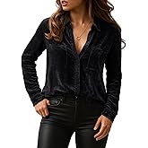 Womens Velvet Tops Casual Vintage Long Sleeve Lapel Neck Button Down Shirts Trendy Clothes 2025