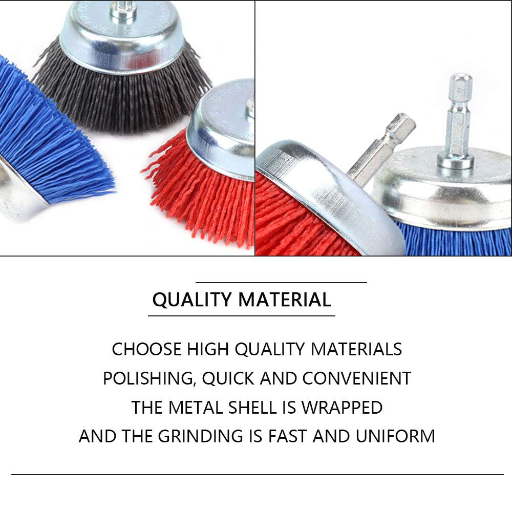 3Pcs 3-inch Abrasive Nylon Cup Brushes Set with 1/4 Inch Hex Shank Nylon Drill Brush Kit for Removal Rust Corrosion Paint, Include Grit 80 120 240 (3Pcs): Industrial & Scientific