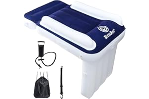 Blublu Park Kids Bed Airplane, Inflatable Toddler Bed for Kids Seat Extender, Toddler Plane Beds with Sides Pump Belt, Air Mattress Fits Seats of Flight, Car, Train (Blue)