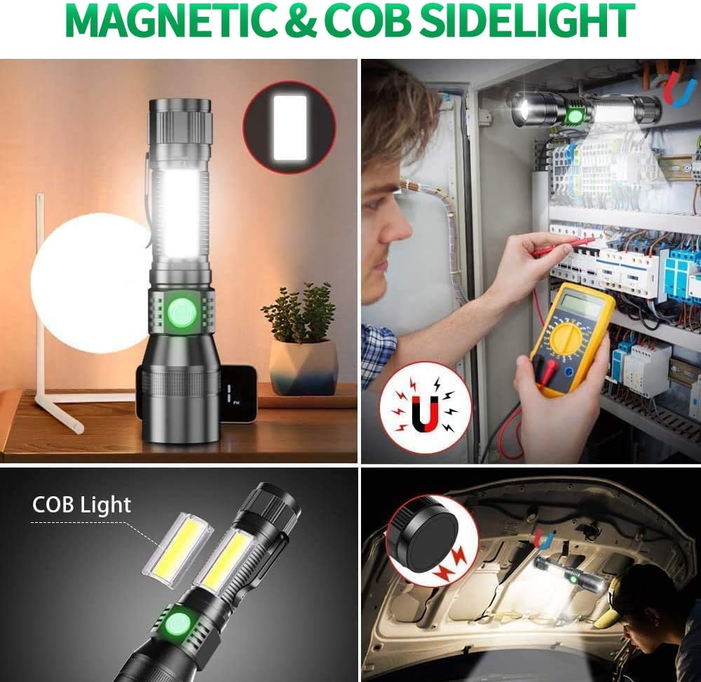 Bright Flashlight (Battery Included), UV Flashlights LED Rechargeable, Magnetic Flashlight, High Lumen, 7 Modes, Waterproof Mini Black Light Flashlight for Camping Pet Urine Detection Emergency 2pack - - 