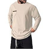 SOLY HUX Men's Long Sleeve T Shirt Crew Neck Pocket Front Waffle Knit Tee Casual Fall Tops
