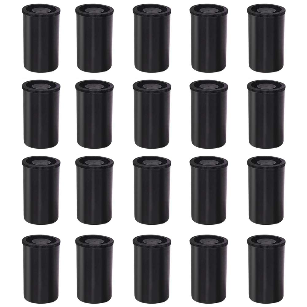 SUNF Camera Film Canisters, 20 Pcs Reusable Black Plastic Film Cans with Caps, Multifunctional Mini Storage Boxes for Scientific Activity, Geocaching and Storing Beads, Coins, Small Items