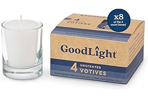 GoodLight Paraffin-Free Votive Candles, Vegan Palm Wax, Clean-Burning and All-Natural Votive White Candles | 15-Hour Burn Time (32 Unscented Votive Candles)