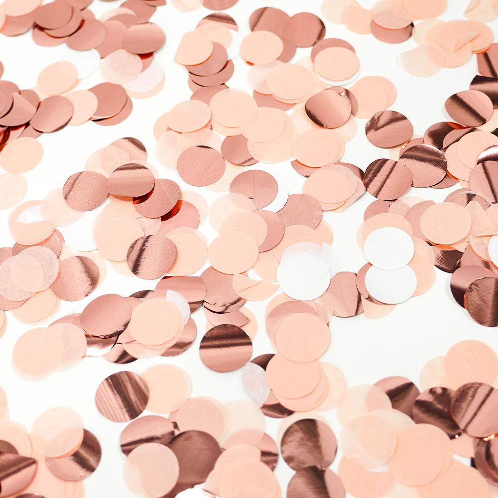 2.5cm Paper and Foil Confetti Rose Gold Special Mix Round Tissue Confetti 6000pcs for Parties Weddings Birthday Party Balloon Table Decoration (Rose Gold, White, Rose)