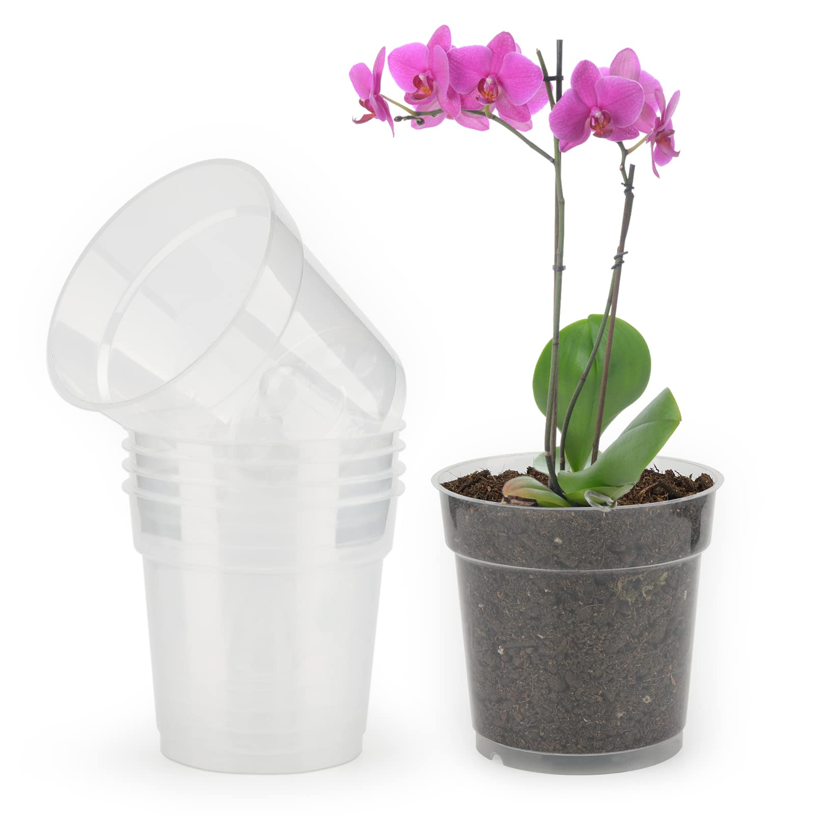 KINGLAKE 6Pcs 11.5cm Orchid Pots Clear, Plastic Plant Pots for Orchids, Transparent Nursery Flower Pots for Indoor Orchid Repotting