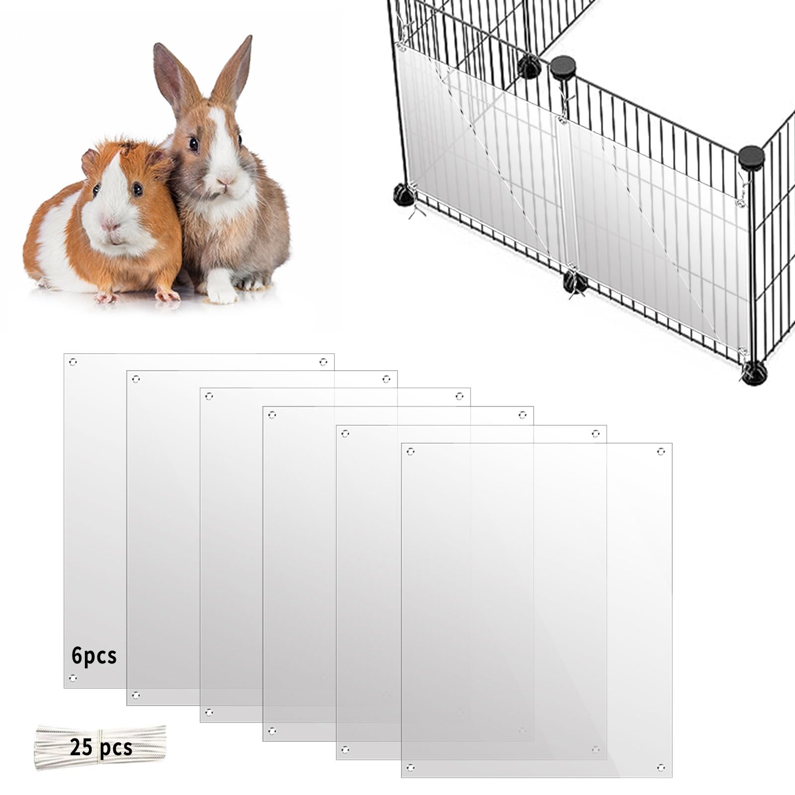 Oncpcare 6 Pack Pet Cage Liner Protection 10'' x 8.2'' Rabbit Cage Urine Guard Clear Cage Edge Liner Guinea Pig Side Lining Habitat Siding Small Animal Cage Accessories - Keep Litter in The Cage