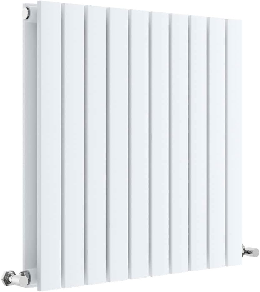 Nuie HLW55D Sloane Modern Home Wall Mount Designer Horizontal Double Panel Radiator, 600mm x 586mm x 72mm, High Gloss, Satin White